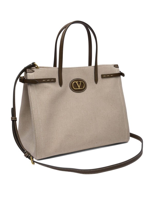 "Valentino Garavani" sac à bandoulière beige en toile et cuir pour femme – Image 2