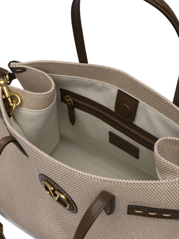 "Valentino Garavani" sac à bandoulière beige en toile et cuir pour femme – Image 5