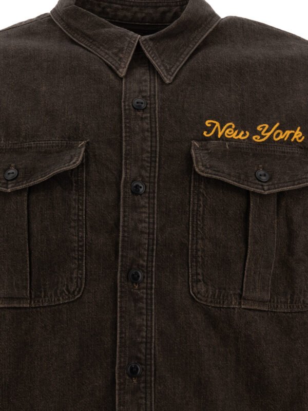 "RRL by Ralph Lauren" Chemise homme marron en denim brodé coupe regular – Image 3