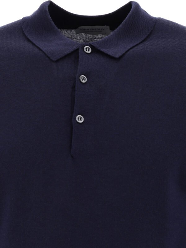 "John Smedley" Polo homme bleu en laine coupe regular – Image 3