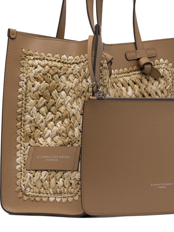 "Gianni Chiarini" sac porté épaule Marcella femme beige en raphia et cuir - Image 4