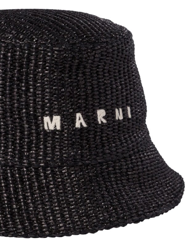"Marni" bob femme noir en raphia avec logo brodé – Image 4