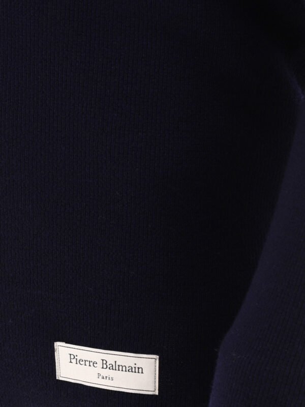 "Balmain" Pull homme bleu en laine mérinos avec patch logo coupe regular – Image 4