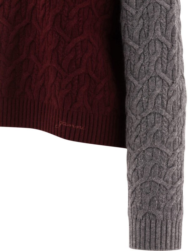 "Ganni" pull femme bicolore bordeaux en laine et cachemire – Image 4