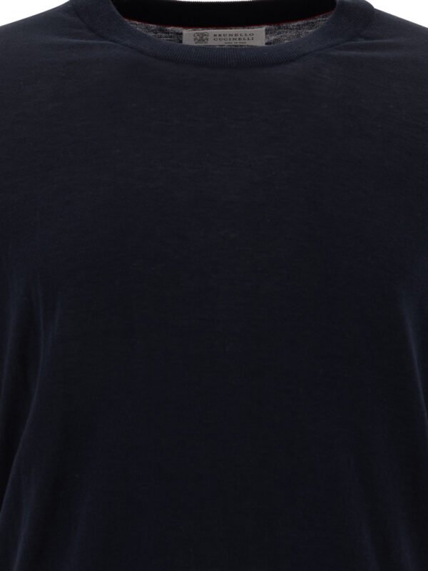 "Brunello Cucinelli" t-shirt homme bleu en maille fine coton et soie – Image 3