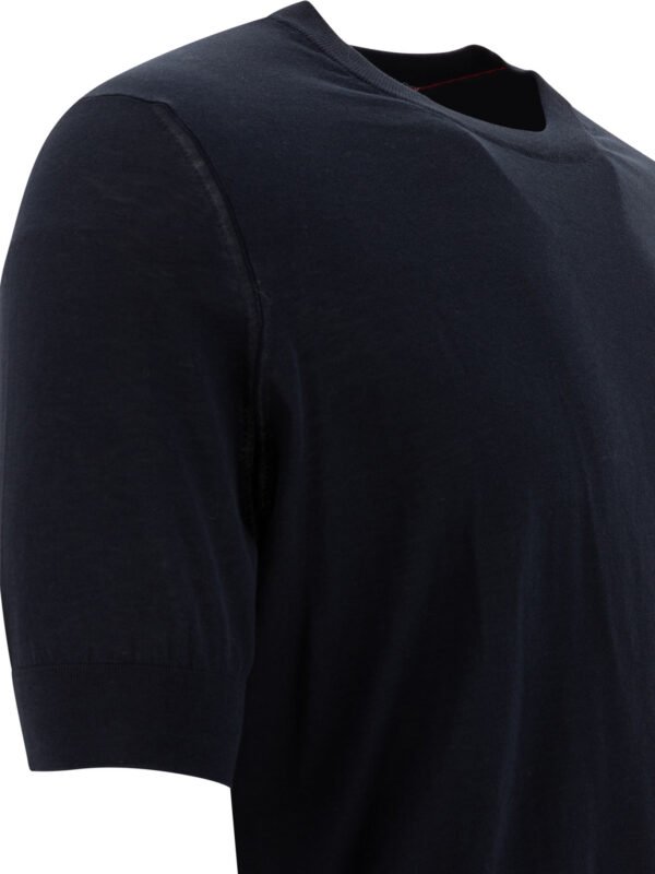 "Brunello Cucinelli" t-shirt homme bleu en maille fine coton et soie – Image 4