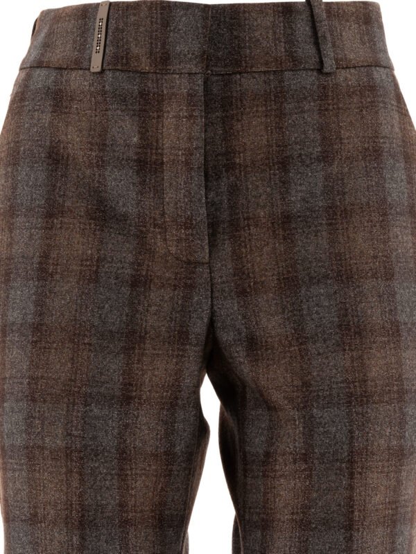"Peserico" pantalon femme à carreaux marron en laine coupe regular - Image 3