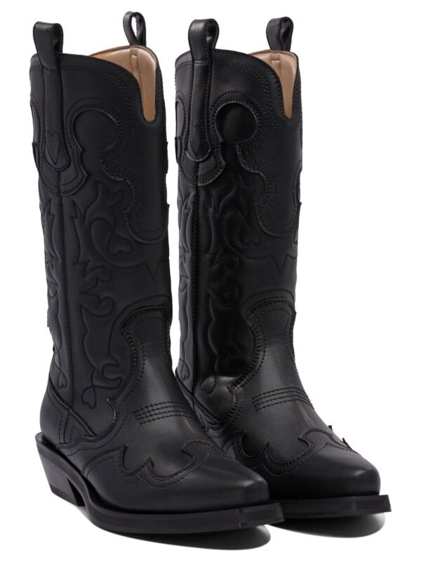 "Ganni" bottes western femme noires brodées en polyuréthane – Image 2