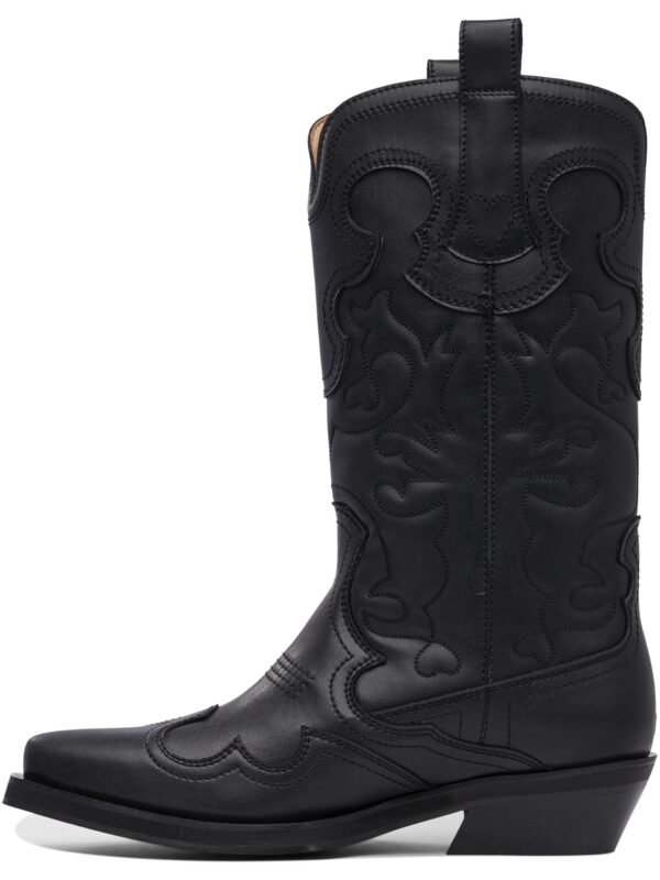 "Ganni" bottes western femme noires brodées en polyuréthane – Image 3