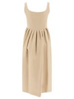 "Sandbeige" Robe femme jaune en laine et soie coupe droite – Image 2