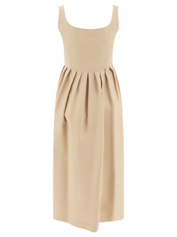 "Sandbeige" Robe femme jaune en laine et soie coupe droite – Image 2
