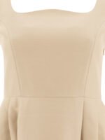 "Sandbeige" Robe femme jaune en laine et soie coupe droite – Image 3