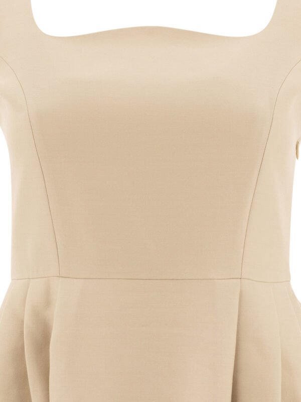 "Sandbeige" Robe femme jaune en laine et soie coupe droite – Image 3