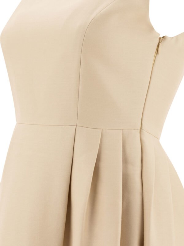 "Sandbeige" Robe femme jaune en laine et soie coupe droite – Image 4