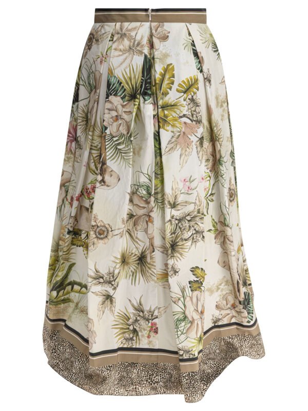 "Elie Saab" jupe évasée verte et marron en coton coupe regular pour femme – Image 2