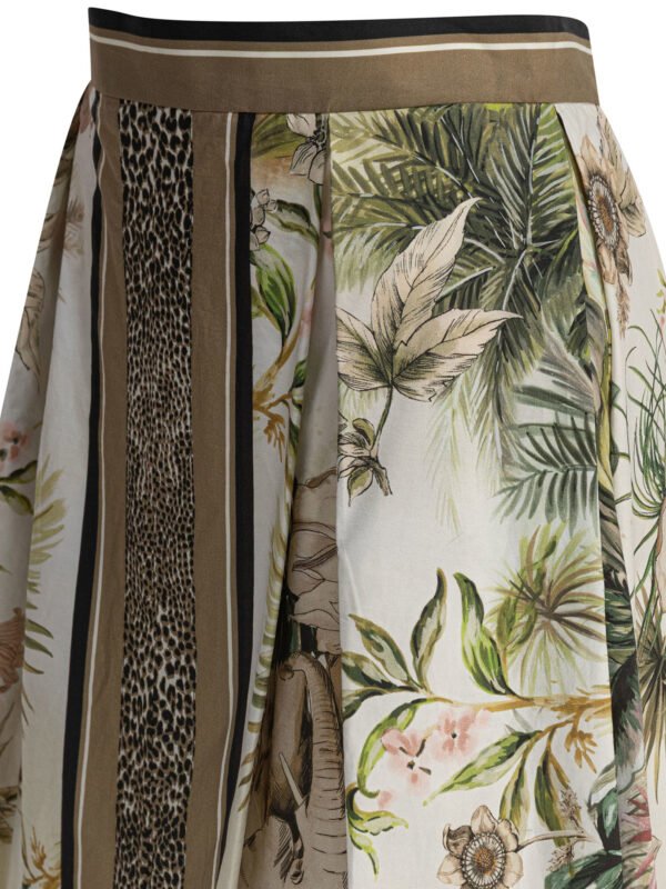 "Elie Saab" jupe évasée verte et marron en coton coupe regular pour femme – Image 4