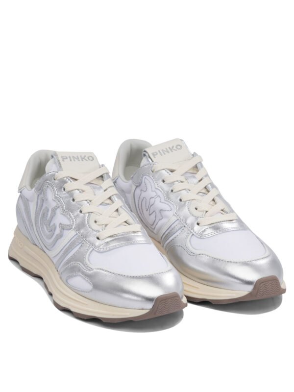 "Pinko" sneakers femme argentées en cuir et mesh – Image 2