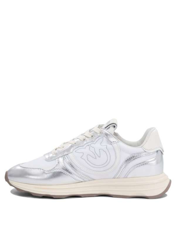 "Pinko" sneakers femme argentées en cuir et mesh – Image 3