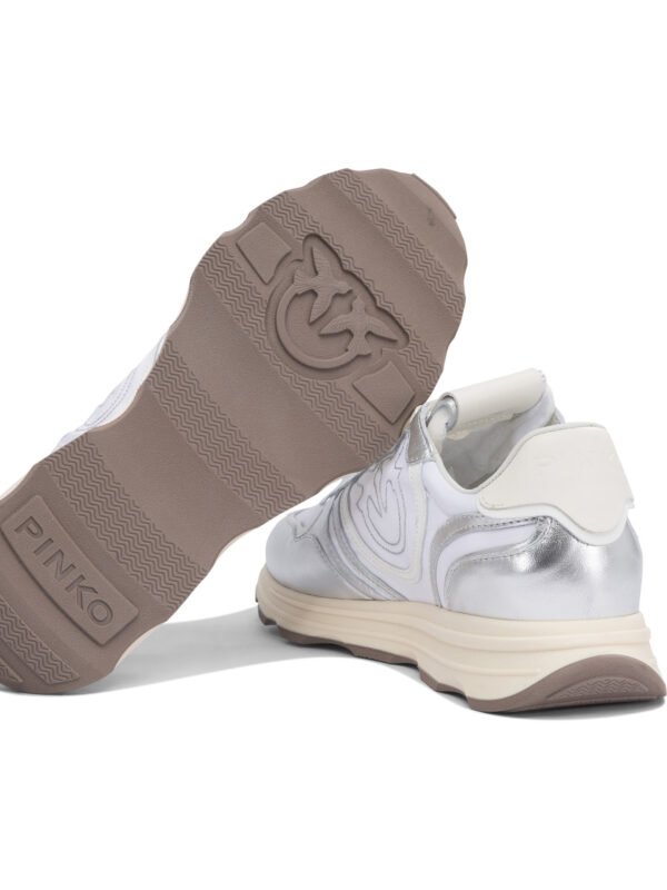 "Pinko" sneakers femme argentées en cuir et mesh – Image 5