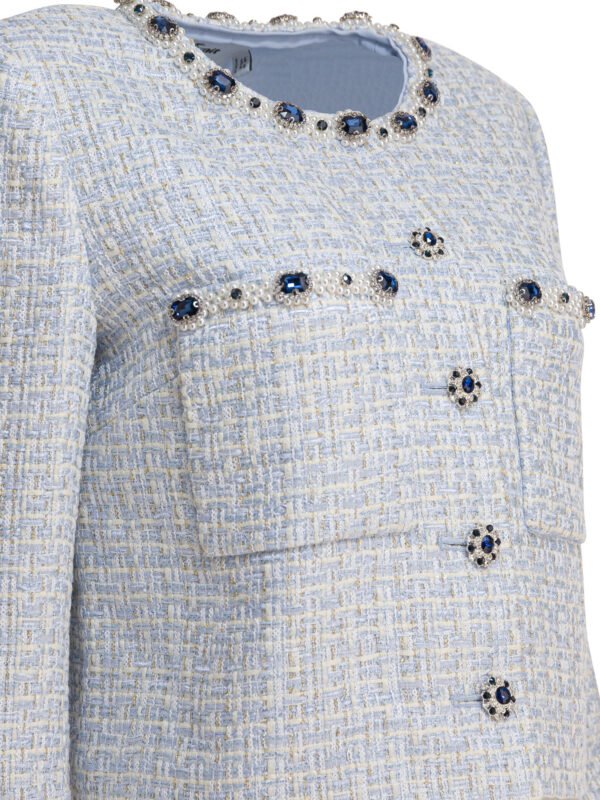 "Self-Portrait" tailleur bleu clair en polyester métallisé pour femme – Image 4