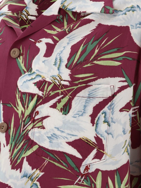 "Sun Surf" chemise White Egret bordeaux en rayonne coupe décontractée à manches courtes pour homme – Image 4