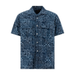 "Beams Plus" chemise imprimée sans manches homme bleue en coton coupe regular