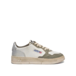 "Autry" Sneakers homme blanches et vertes en cuir style vintage semelle en caoutchouc