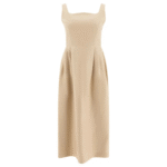 "Sandbeige" Robe femme jaune en laine et soie coupe droite