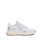 "Pinko" sneakers femme argentées en cuir et mesh