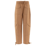 "Ganni" pantalon cargo femme beige taille haute Light Slub avec poches