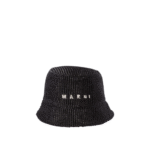 "Marni" bob femme noir en raphia avec logo brodé