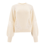 "Elie Saab" pull femme beige en laine avec empiècements en dentelle coupe regular