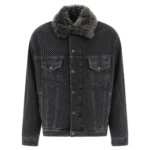 "Acne Studios" veste en jean femme noire doublée avec col en fausse fourrure