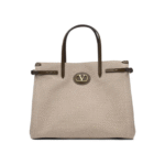 "Valentino Garavani" sac à bandoulière beige en toile et cuir pour femme
