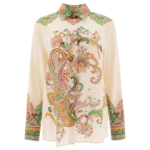"Etro" chemise femme blanche à imprimé vert en soie coupe regular