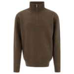 "Nonnative" pull zippé homme marron en laine coupe regular