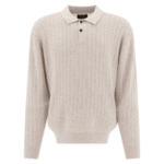 "Beams Plus" polo à manches longues homme gris en coton et cachemire coupe regular