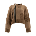 "Sacai" pull zippé femme marron patchwork en laine et coton