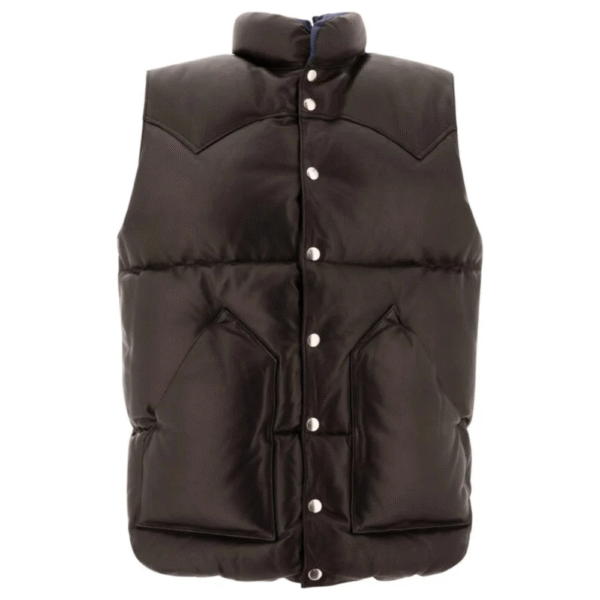 "Kaptain Sunshine" Veste homme noire en cuir avec rembourrage duvet coupe regular – Image 1