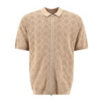 "Beams Plus" polo zippé en maille beige en coton coupe regular à manches courtes pour homme