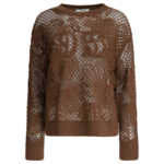 "Max Mara" pull brodé marron en coton coupe décontractée pour femme