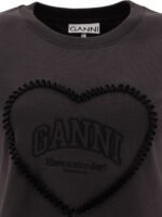 "Ganni" t-shirt femme noir en coton avec logo - Image 3