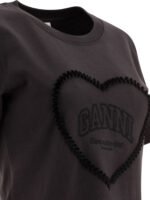 "Ganni" t-shirt femme noir en coton avec logo - Image 4