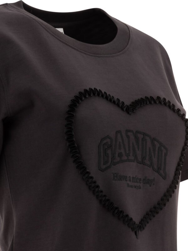 "Ganni" t-shirt femme noir en coton avec logo - Image 4