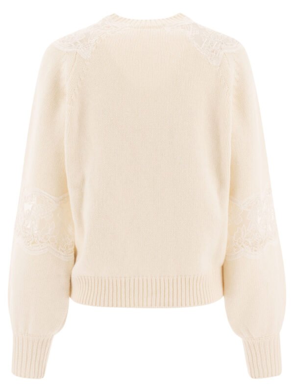 "Elie Saab" pull femme beige en laine avec empiècements en dentelle coupe regular – Image 2