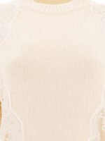 "Elie Saab" pull femme beige en laine avec empiècements en dentelle coupe regular – Image 3