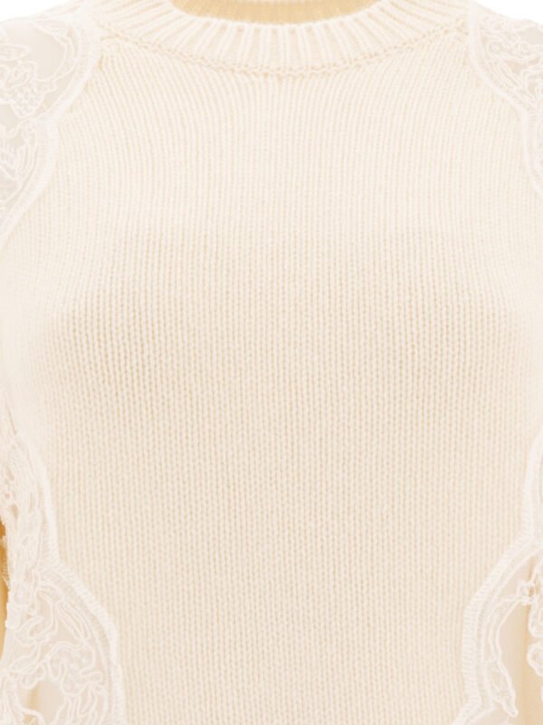 "Elie Saab" pull femme beige en laine avec empiècements en dentelle coupe regular – Image 3
