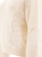 "Elie Saab" pull femme beige en laine avec empiècements en dentelle coupe regular – Image 4