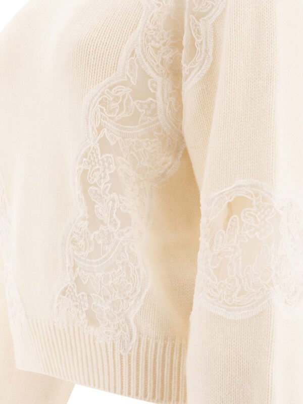 "Elie Saab" pull femme beige en laine avec empiècements en dentelle coupe regular – Image 4