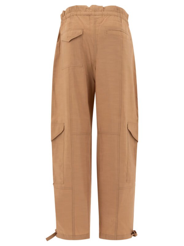 "Ganni" pantalon cargo femme beige taille haute Light Slub avec poches – Image 2